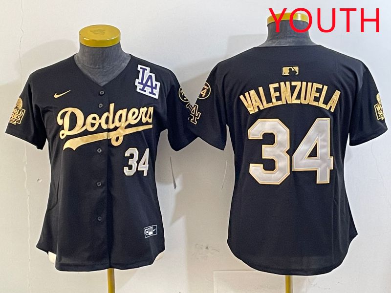 Youth Los Angeles Dodgers #34 Valenzuela Black Gold Game 2025 Nike MLB Jersey style 5